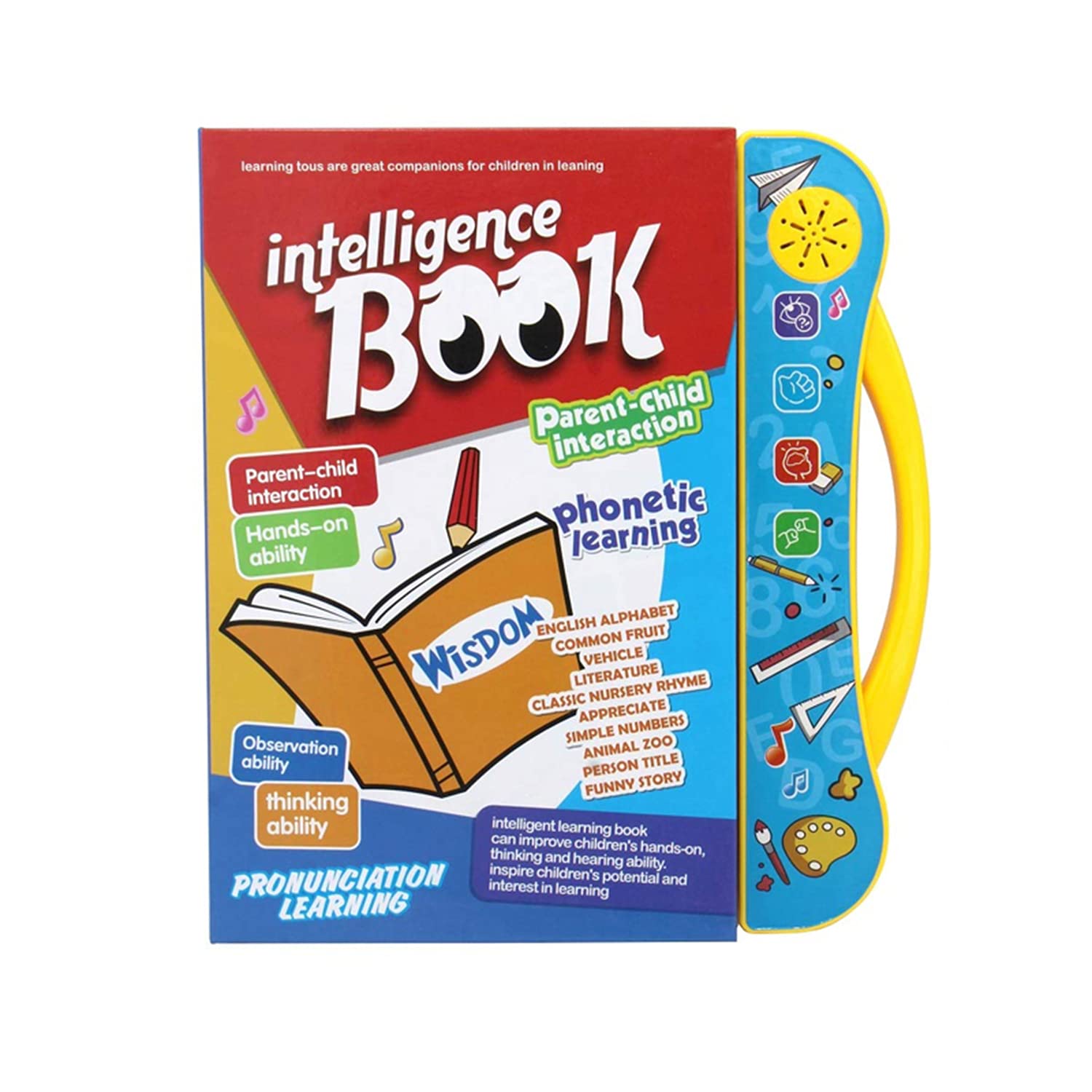 Toys N Smile Intelligence E-Book for 3+ Year Kids - Learning Book with Sound, Educational English Reading Book - Alphabets, Numbers, Animals, Fruits, Person Title, Vehicles & Rhyme (Multicolor)