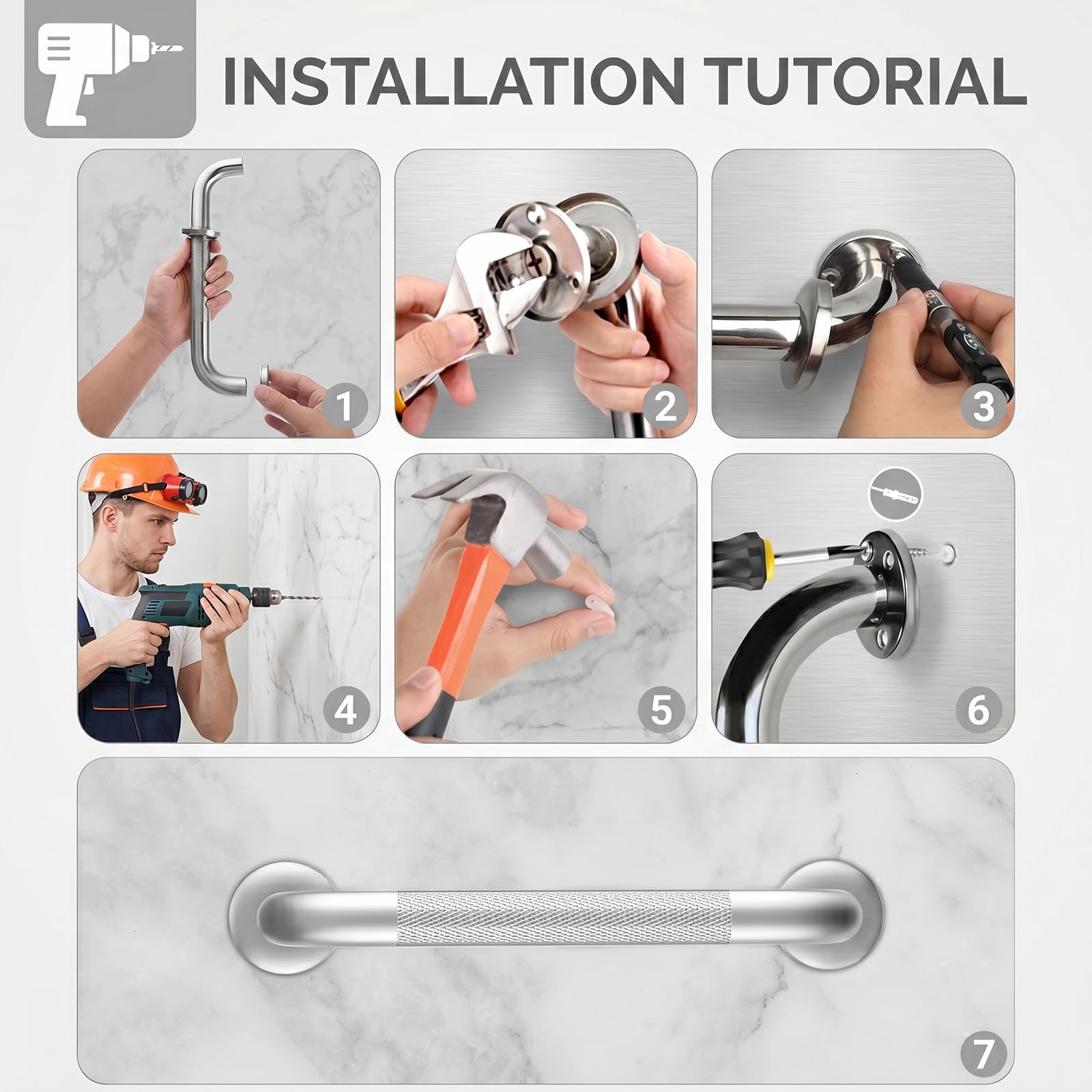 Haltegriff Bad 2er Set, 40 cm Badezimmer Handlauf aus Edelstahl 304 mit gerändelter Griffzone für rutschfesten Halt, Wandgriff für Dusche, Badewanne & WC, inkl. Montagematerial