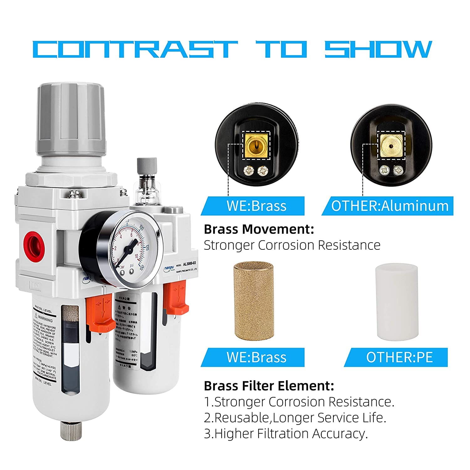 NANPU 3/8" NPT Air Filter Regulator Lubricator Combo, Water Separator — Amazon image 5