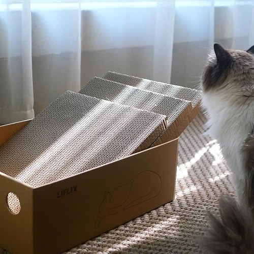 Miniatura 7 de Rascador de cartón para gatos con 2 cajas, 6 almohadillas reversibles para arañazos en caja rascador grande para gatos, 17.1 pulgadas x 13.2 x 6.1