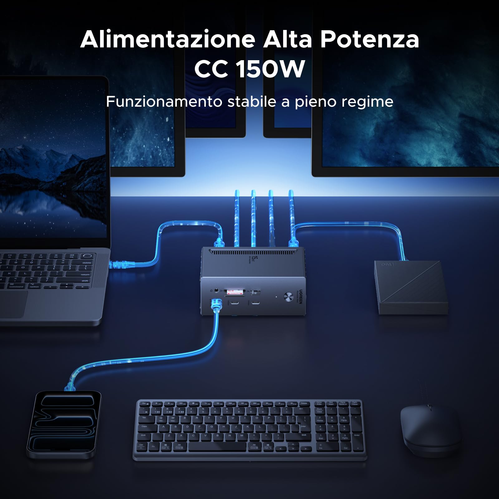 UGREEN DisplayLink 15 in 1 Docking Station USB C Quadruplo Display per Mac | 2 DP, 2 HDMI, Unico 8K, Quattro Schermi 4K, 10Gbps, RJ45 2,5GbE, Ricarica PD 100W, SD TF, Audio 3.5mm, CC 150W