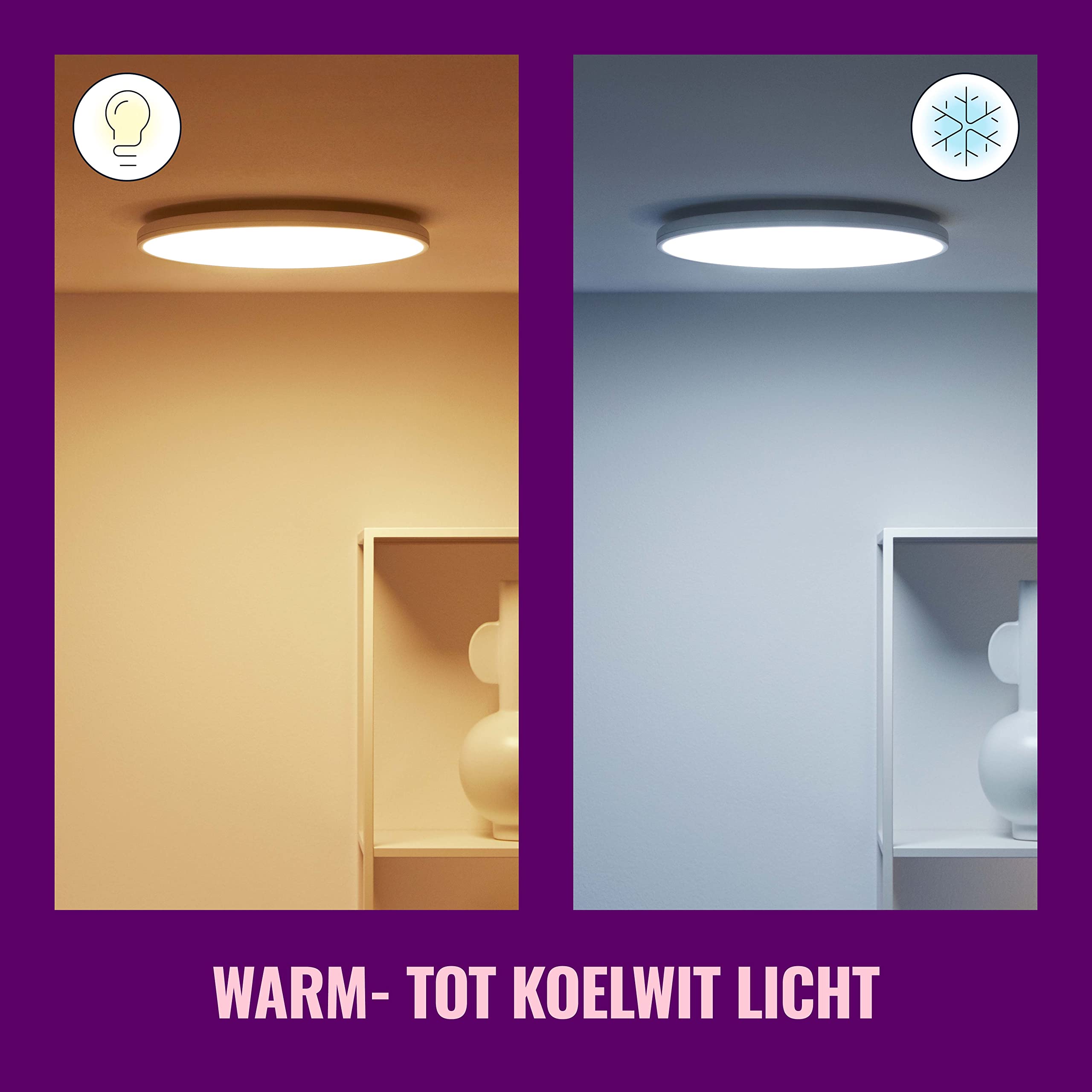 WiZ Tunable White and Color Rune Deckenleuchte (2.100 lm), LED Leuchte mit 16 Mio. Farben oder warm- bis kaltweißem dimmbarem Licht, smarte Lichtsteuerung über WLAN per Stimme/App, weiß