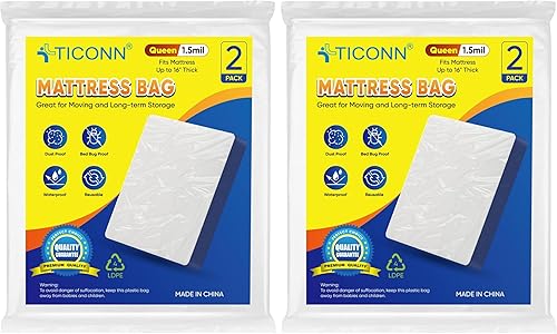 Miniatura 14 de TICONN 2PK Bolsa de plástico para colchón para mudanza y almacenamiento, cubierta protectora impermeable para colchón, suministros resistentes