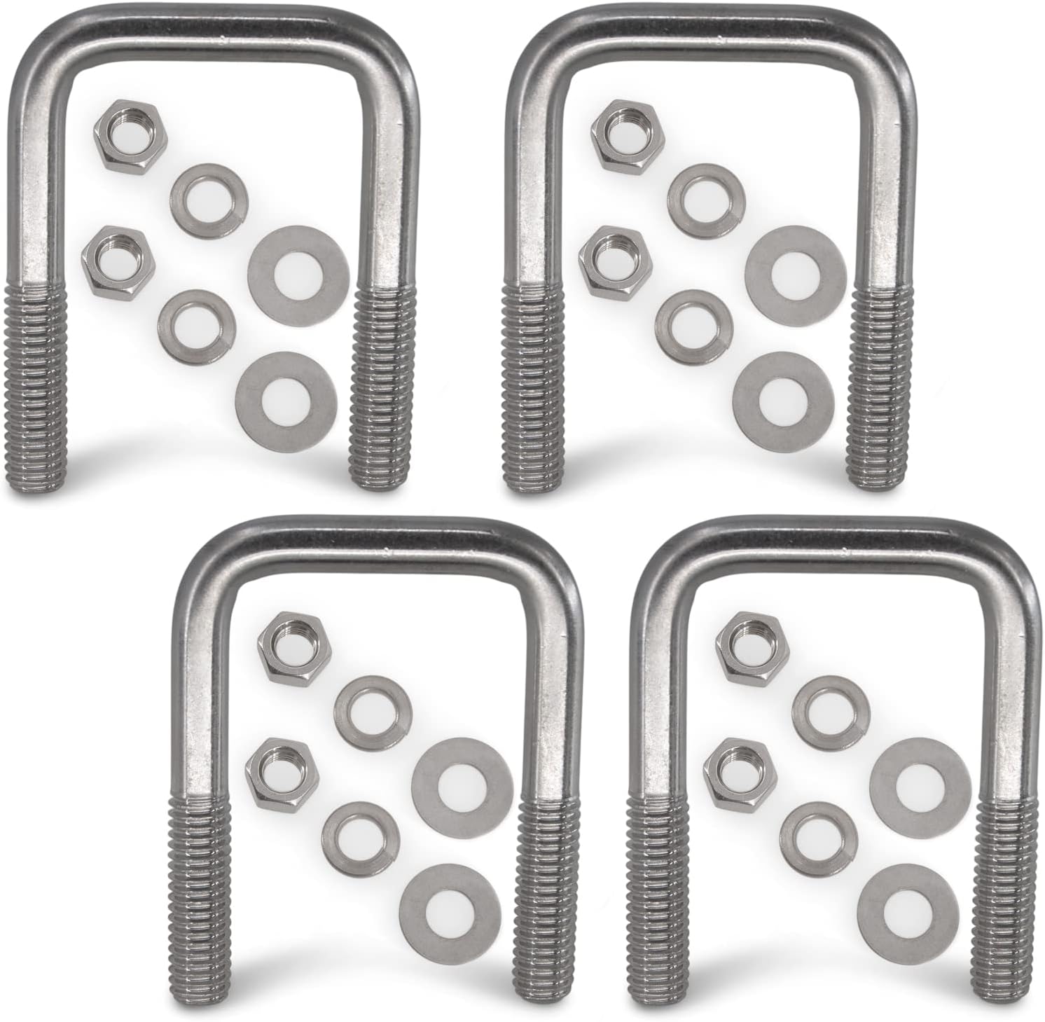Stainless Steel Trailer U-Bolt 3/8 inch x 1 9/16 inch x 2 1/2 inch with Hardware - Set of 4