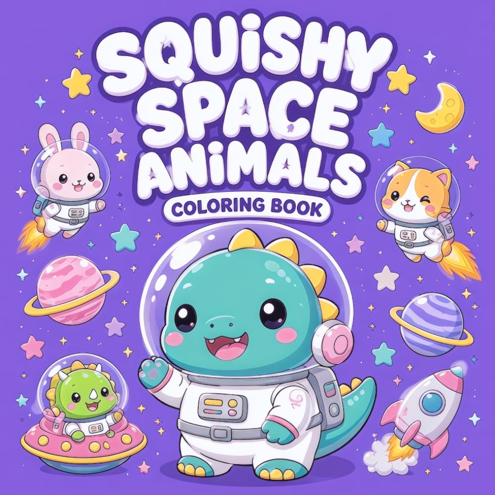 Squishy Space Animal: Adorable Chibi Dinosaurs, Astronaut Animals, Aliens, Rockets, Planets & More | Fun and Easy Coloring Pages for Boys, Girls, Toddlers,