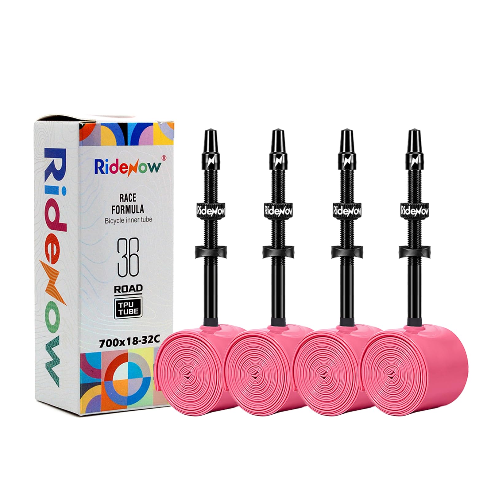 Ridenow Lot de 4 chambres à air en TPU 700 C x 18-32 C pour vélo de route ultra léger 45/65/85 mm Valve Presta en métal noir avec noyau de valve amovible
