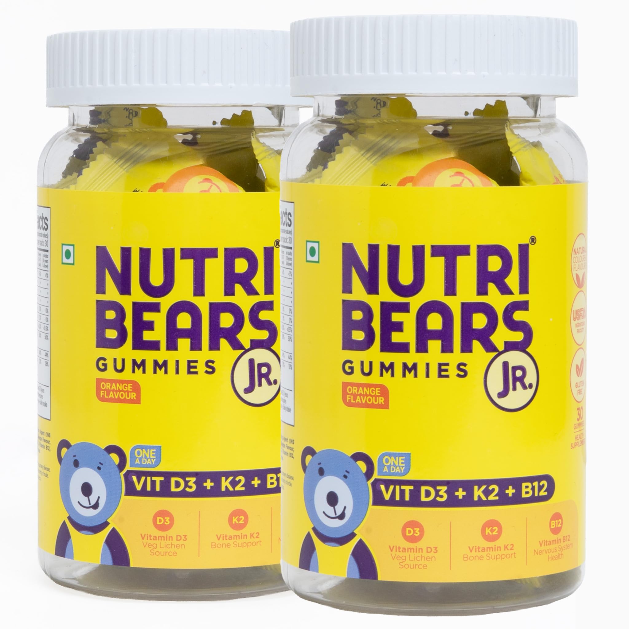 NutriBears Vitamin D3 + K2 + B12 Gummies for Kids & Teens | Plant-Based D3, Natural K2 (MK-7) & B12 Supplement | Gentle, Effective & Vegetarian | 60 Orange Flavour Gummies, 2-Pack-image-21