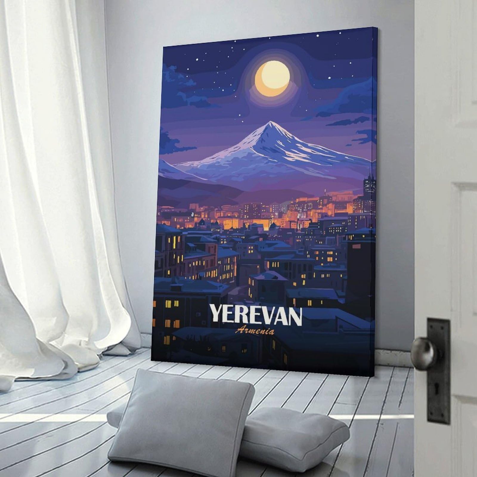 Junmoney Wall Art Print Yerevan, Armenia Nightscape, 16x24inch(40x60cm), for Bedrooms, Workspaces And Everyday Interiors, Stylish Home Artwork for Focal Walls