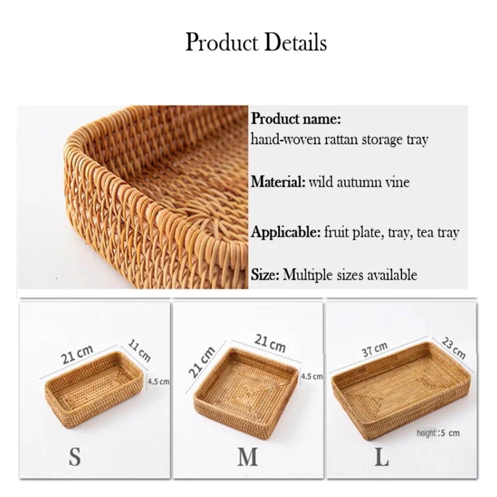 Bandeja de Mimbre Bandeja de Mimbre for Servir, Bandeja Tejida Rectangular, cestas Decorativas de Mimbre Natural for organizar el baño, Organizador de Cocina(M)