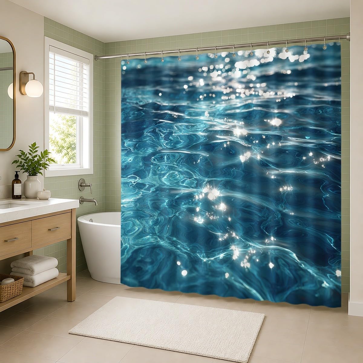 Generico Tenda Doccia 240x200 cm Blu Poliestere, per Bagno, Casa e Hotel