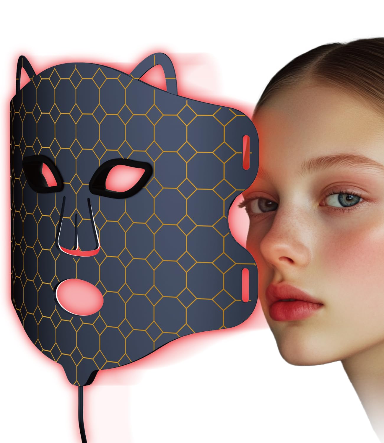 Red Light Therapy for Face Vibration Massage 4 Light Modes Cordless Rechargeable Portable LED Face Mask with Timer