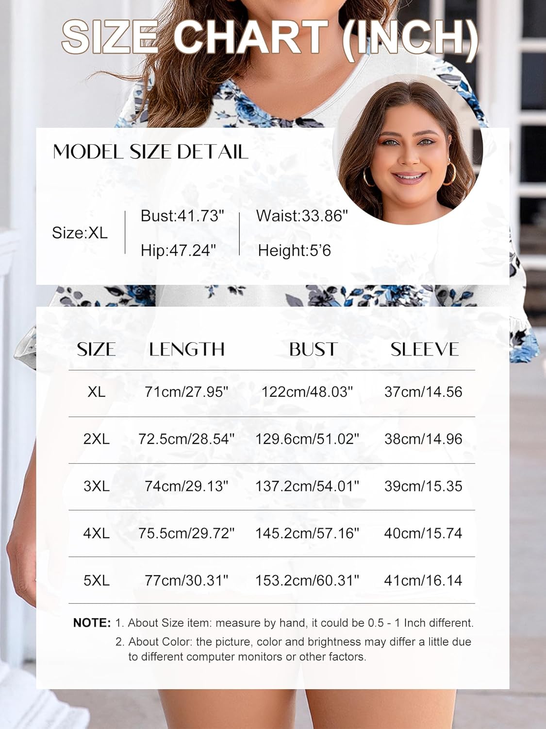 Chulianyouhuo Womens Plus Size Tops 3/4 Sleeve Casual Shirts V Neck Ruffle Loose Fit Tunic Blouse XL-5X - Image 6