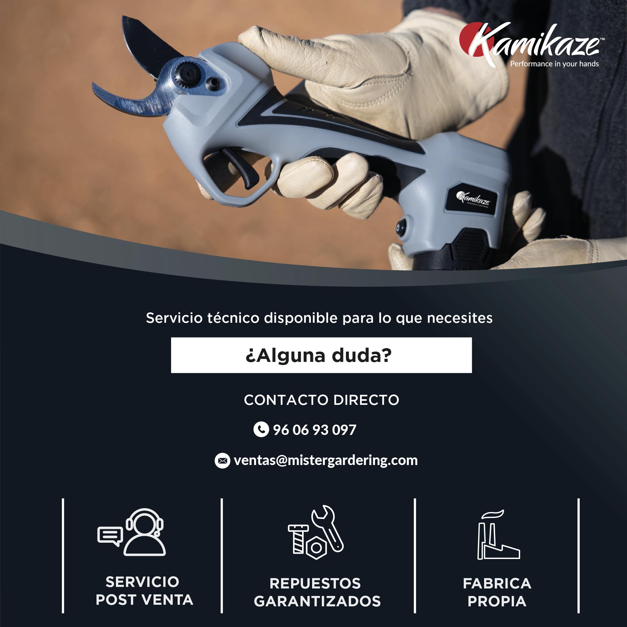 KAMIKAZE KV362 Tijera de podar eléctrica profesional. Podadora eléctrica. Tijeras batería de 14,4V. Sin cable. 35mm Ø. Tijera profesional. Incluye maletín. Indicador de carga y cortes.