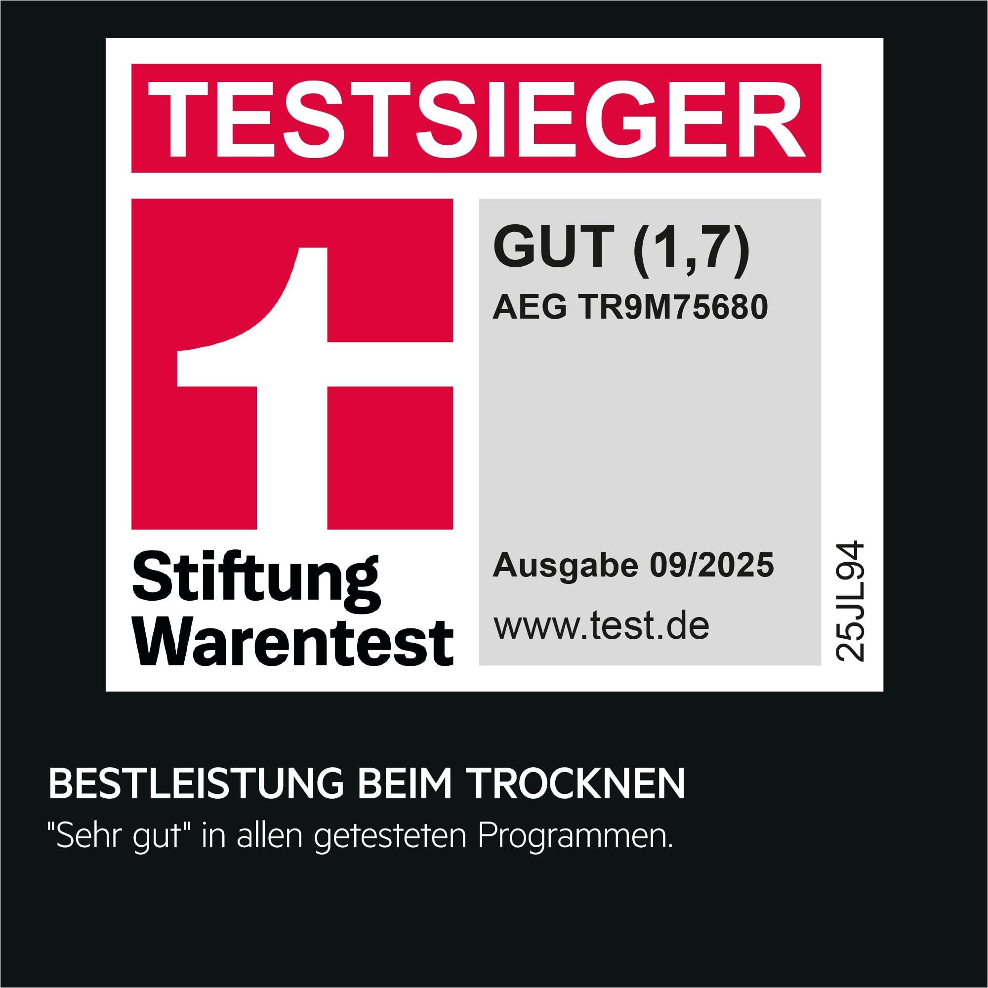 AEG Wärmepumpentrockner 8 kg, Testsieger der Stiftung Warentest 2025, Serie 9000: AbsoluteCarePlus Daunentrocknung, Punktgenaue Trockenergebnisse mit 3D-Scan Restfeuchteermittlung, TR9M75680 - 2
