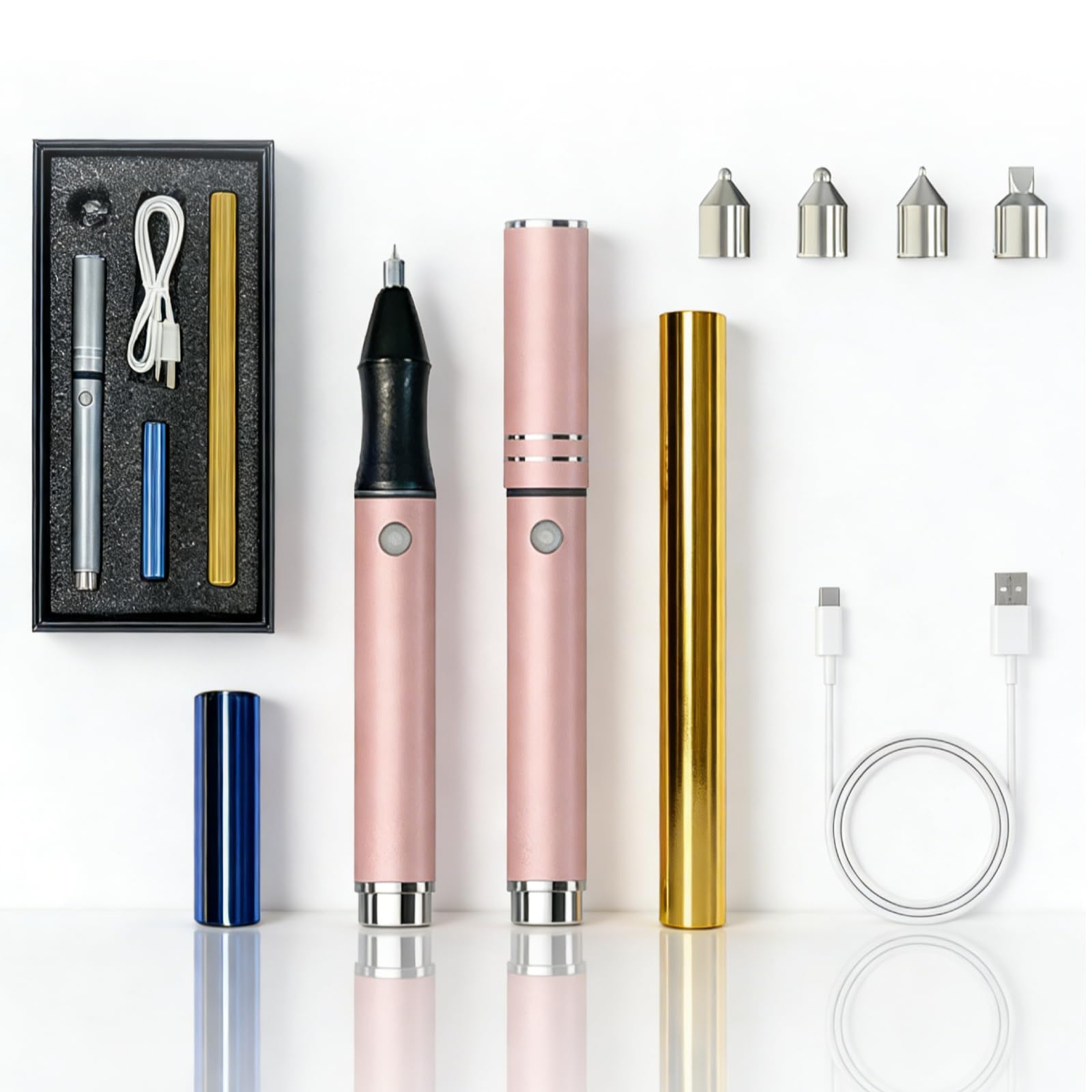 Stylo à Feuille Chauffante, Stylo Chauffant Hot Foil Usb Stylo D'Estampage à Chaud, Hot Foil Pen Scrapbooking Drawing Pen Avec 3 Pointes Pour La Fabrication De Cartes