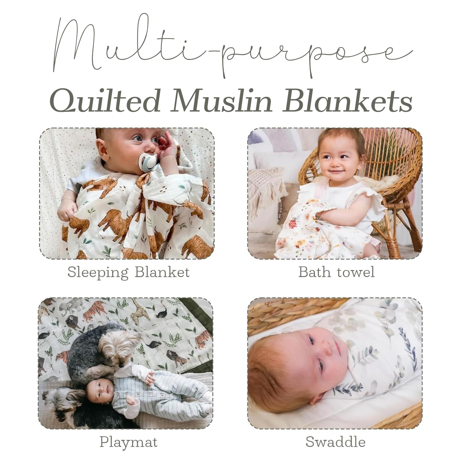 Baby J's, Light Safari, Quilted Bamboo Muslin Blanket, X-Large Blankets for Babies and Toddlers - Image 4
