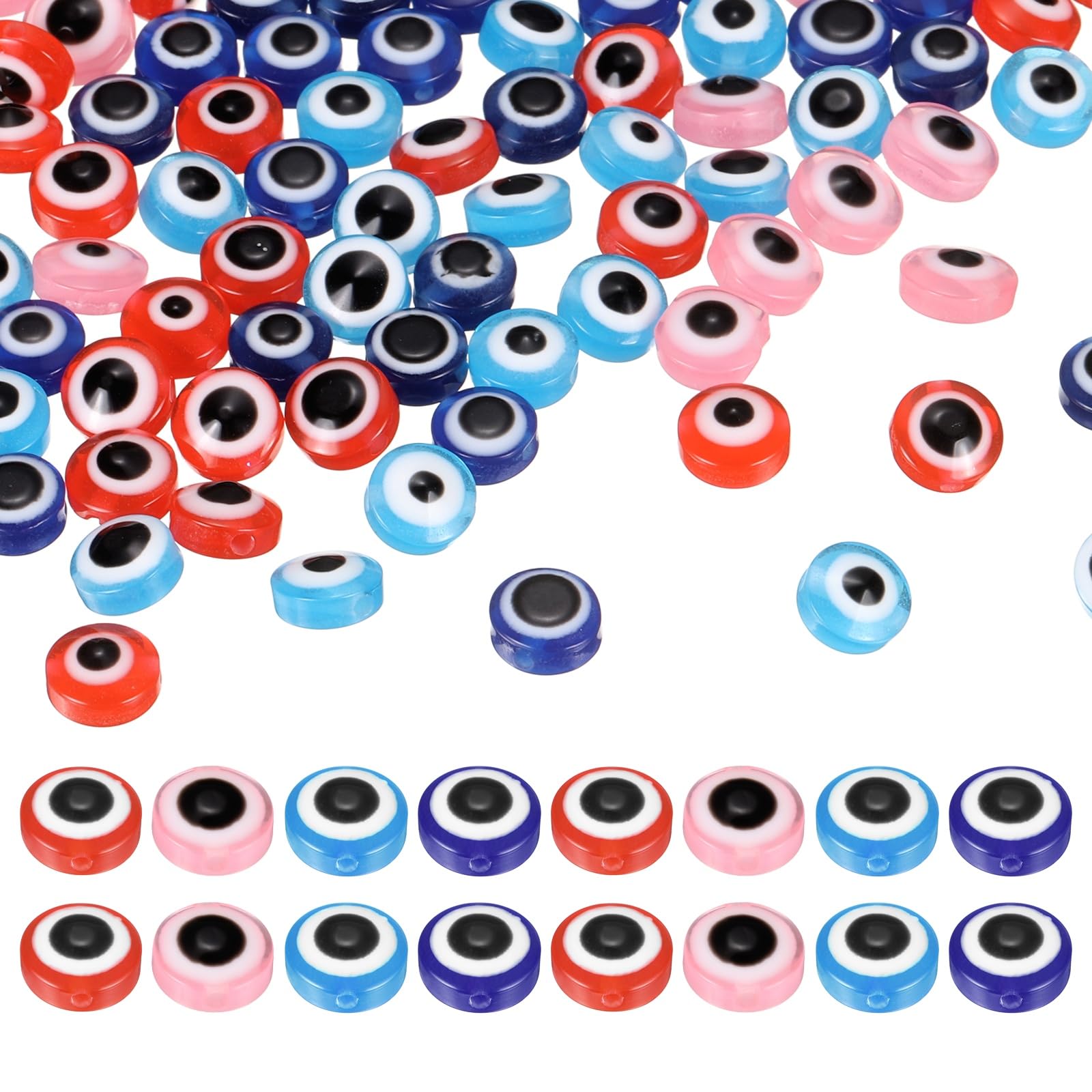 sourcing map Evil Eye Beads, 200 Pcs 10mm, Pink/Light Blue/Red/Blue