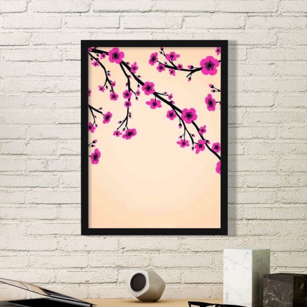 Cadre photo japon sakura jaune pour decoration murale sans effort