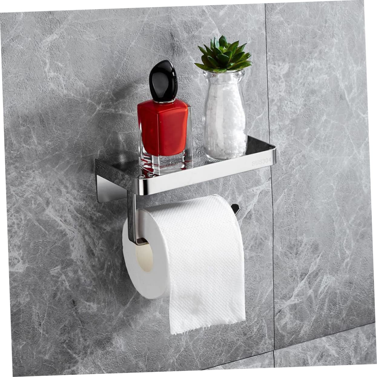 Gatuida Portarrollos Resistente al Desvanecimiento y Antideslizante con Estante para Teléfono de Papel Higiénico de Acero Inoxidable Plata Adecuado para Cocinas y Baños