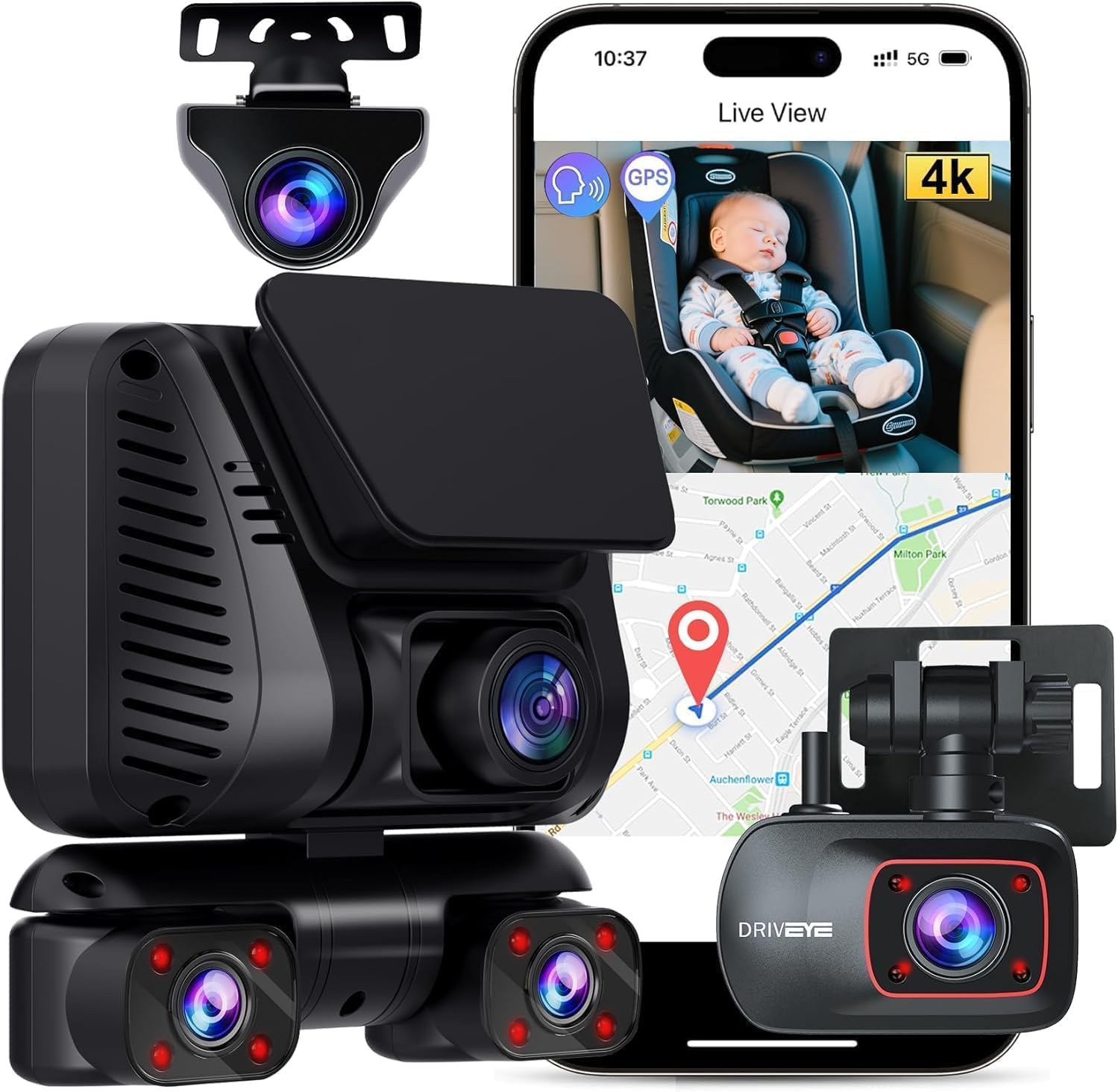 Driveye D9 4K 5-Channel Dash Cam with 360° Coverage
