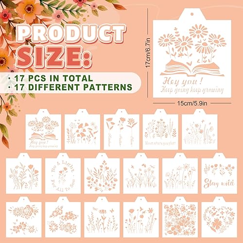 Miniatura 2 de Whaline 17 plantillas de galletas con temática de flores, plantillas inspiradoras de pintura con aerógrafo, plantillas surtidas para hornear