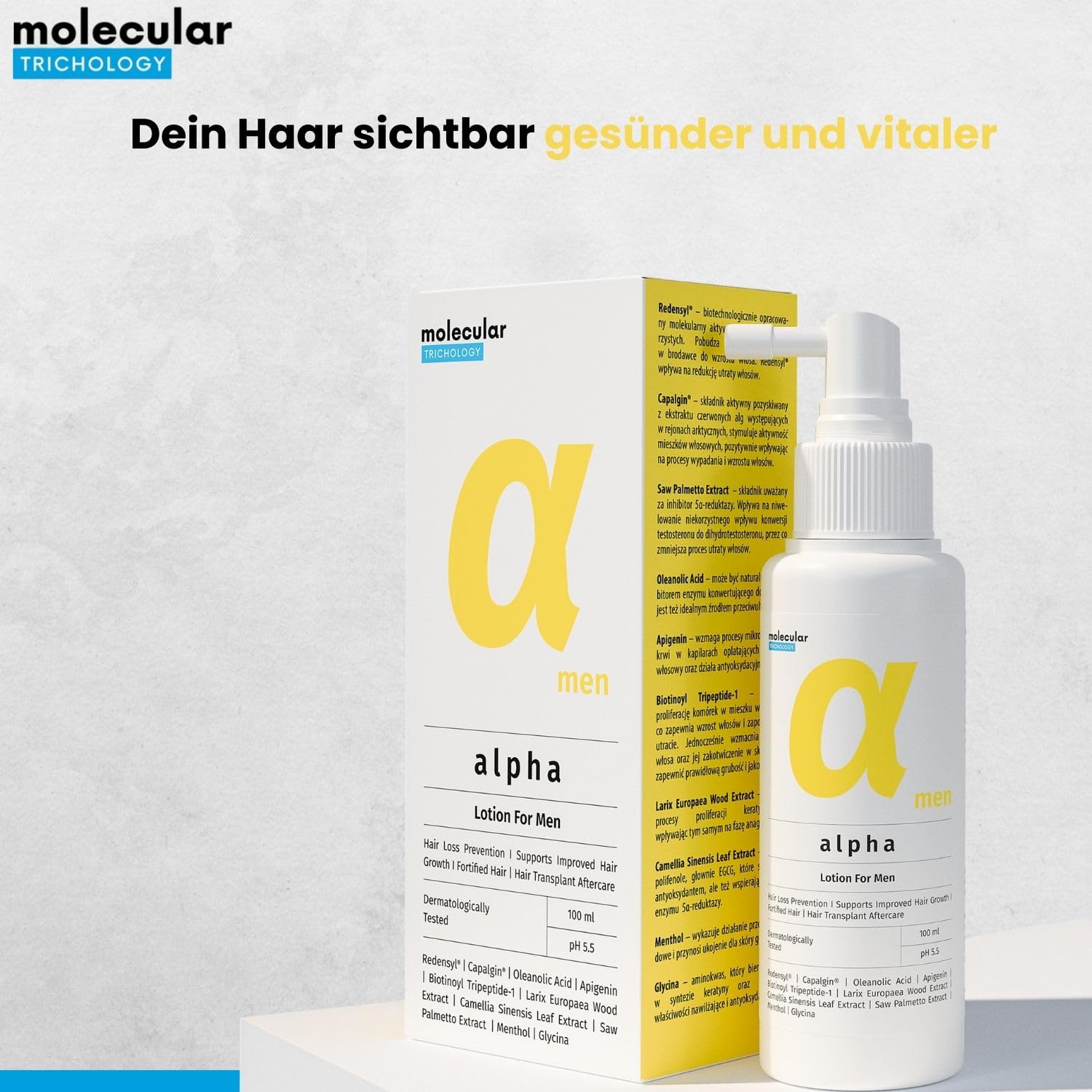 Haarlotion gegen Haarausfall für Herren, 100 ml | Alpha Haartonikum, für Haarwachstum, Trichologische Kopfhautpflege bei Dünner Werdendem Haar, Leave-in-Lotion ohne Ausspülen
