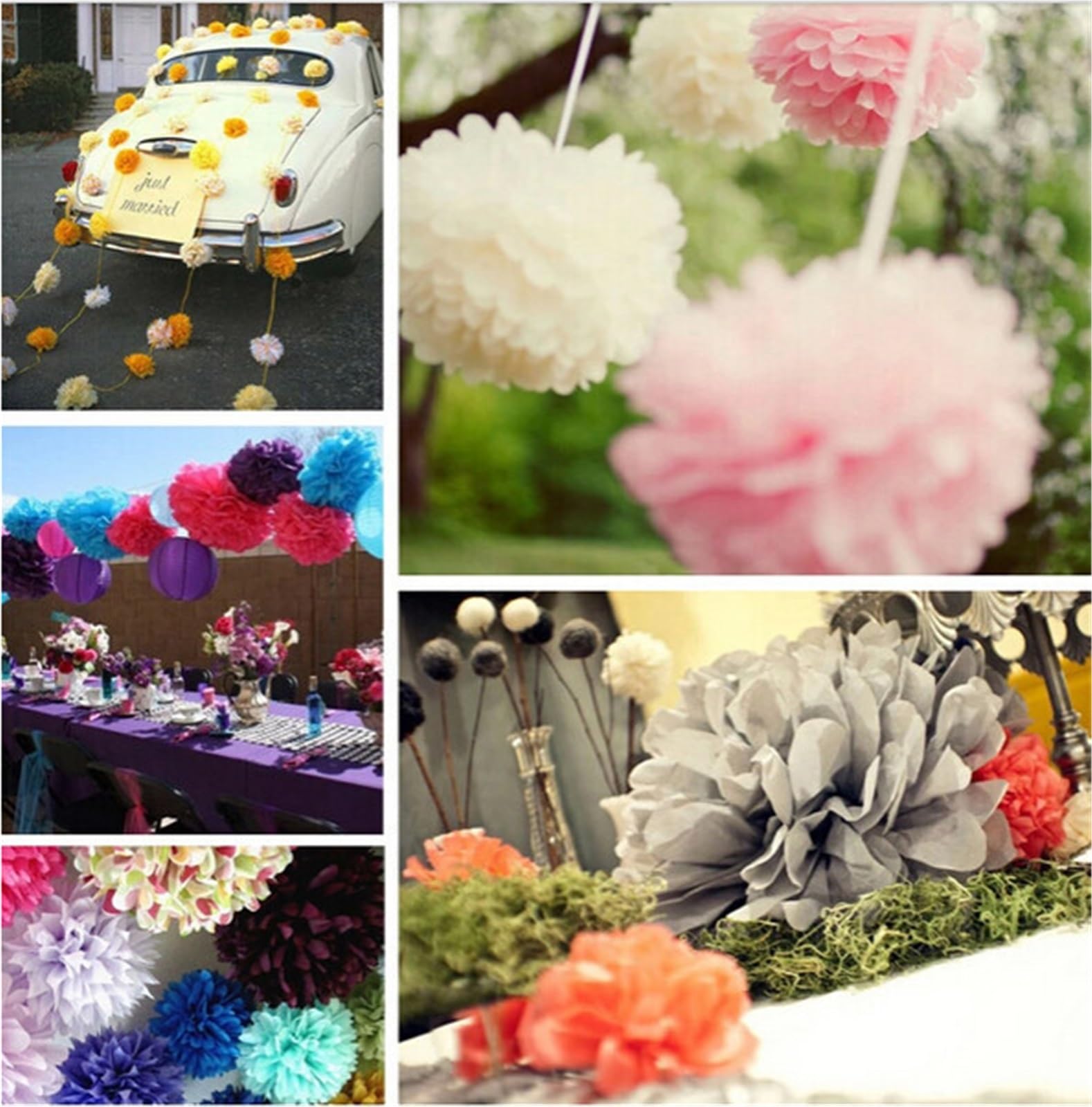 Paper Pom Poms 10 Pcs 4 Inches Cm Tissue Paper Pom Poms Flowers Balls Party Decoration Pompoms Pompom Ball Mariage(Mixed Color,10 pcs)