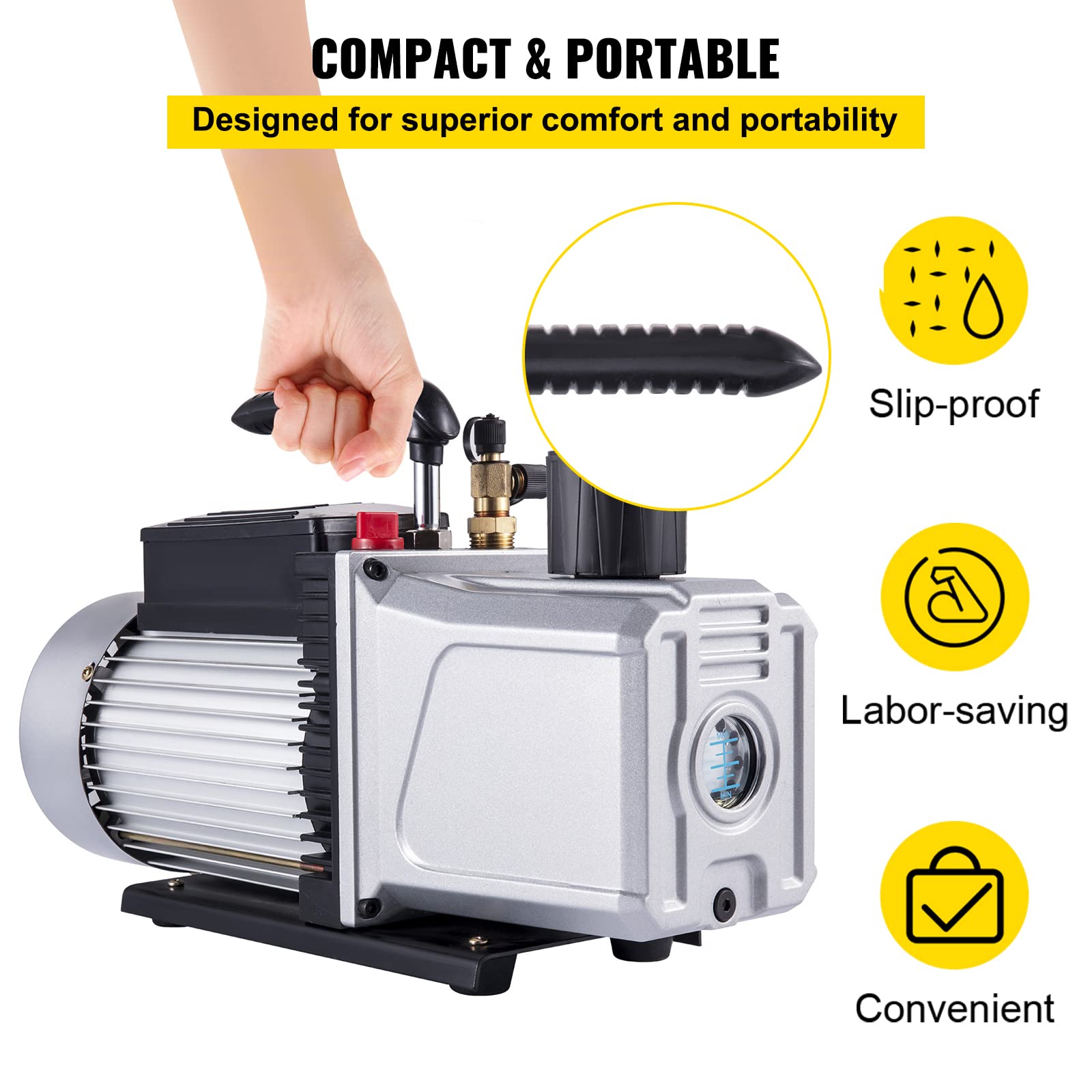 VEVOR Pompa próżniowa 12 CFM pompa podciśnieniowa 1 HP 0,3 Pa, bardzo wydajna pompa próżniowa, idealna do klimatyzacji domu, konserwacji samochodu, pakowania próżniowego