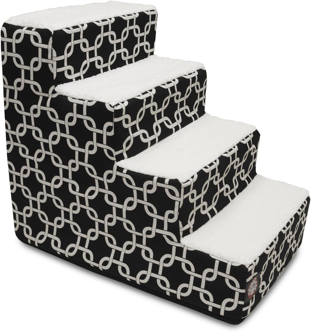 Majestic Pet 4 Step Portable Dog Stairs for Small Dogs to get on Bed Supports 25 lbs or Less Dog Steps for High Bed with Machine Washable Cover Pet Stairs for Cats Links Black 4 Step Links Black