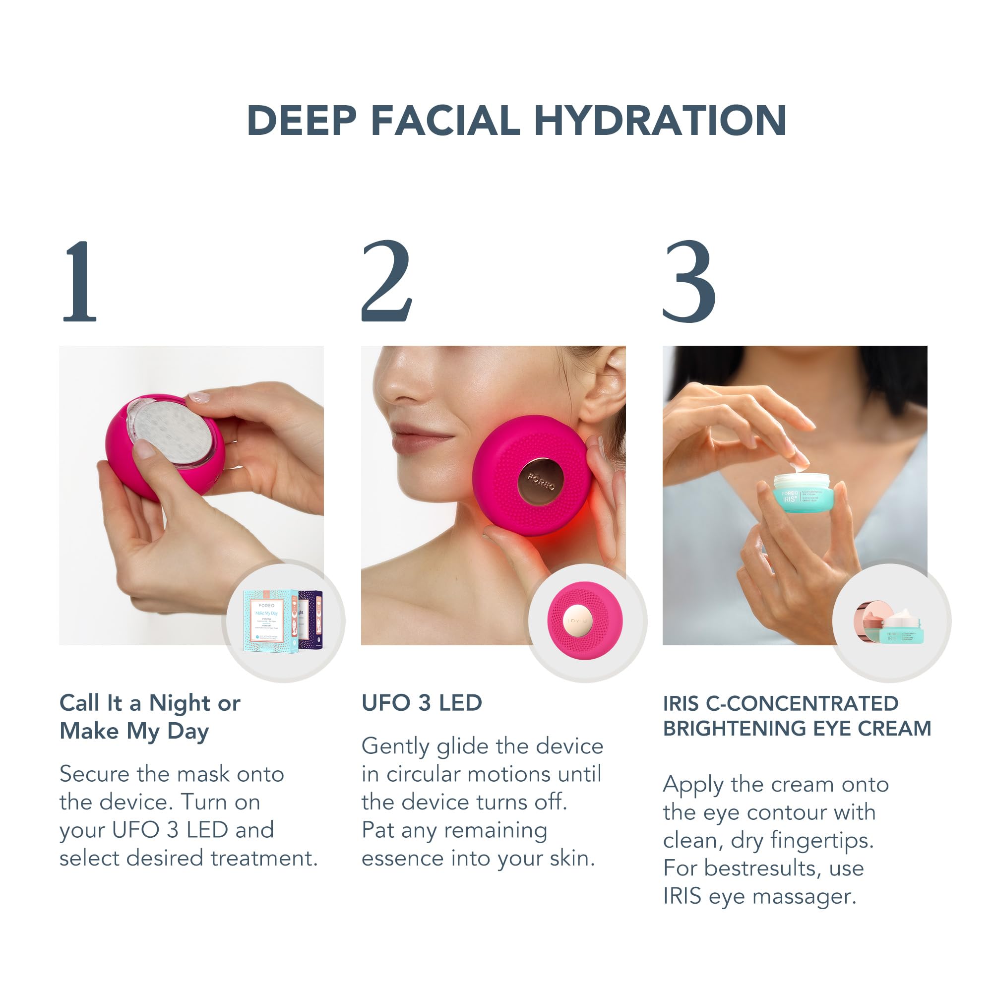 FOREO Hydrate & Brighten UFO 3 LED Set - Face Mask Skincare Device + 14 UFO Activated Masks + IRIS C-Concentrated Brightening Eye Cream, 0.5 Oz - Face Moisturiser