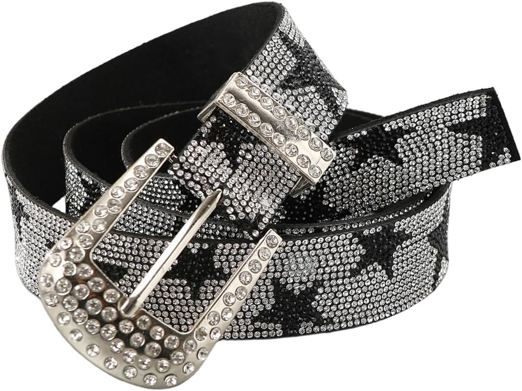 BEAUDRM Women's Y2K Butterfly Buckle Belt Glitter Sequin PU Leather Street Waist Belts