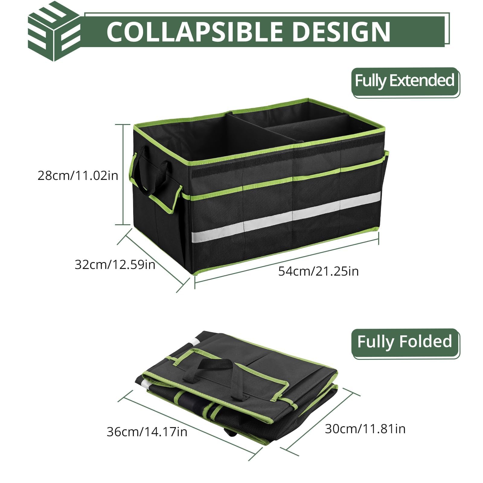 EYPINS Organizzatore Bagagliaio Auto, Portaoggetti Auto Impermeabile in Tessuto Oxford 600D, Pieghevole con 8 Tasche, Riflettore e Fondo Antiscivolo, 55x32.5x28 cm