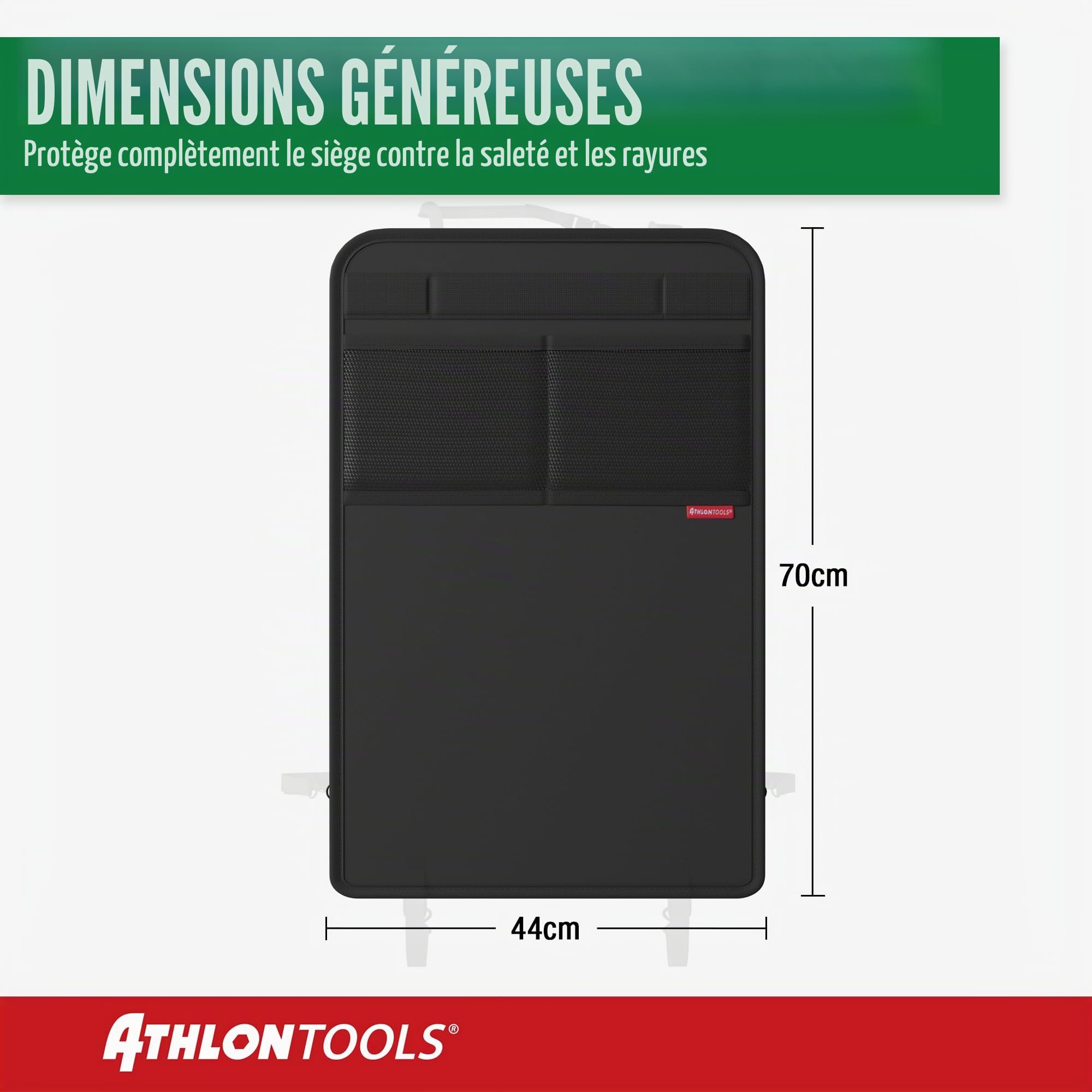 ATHLON TOOLS Protège-Dossier de Siège Auto avec Poches de Rangement en Maille - Kick Mat Renforcé et Imperméable - Résistant à la Saleté - Facile d'entretien - Universel pour Voiture