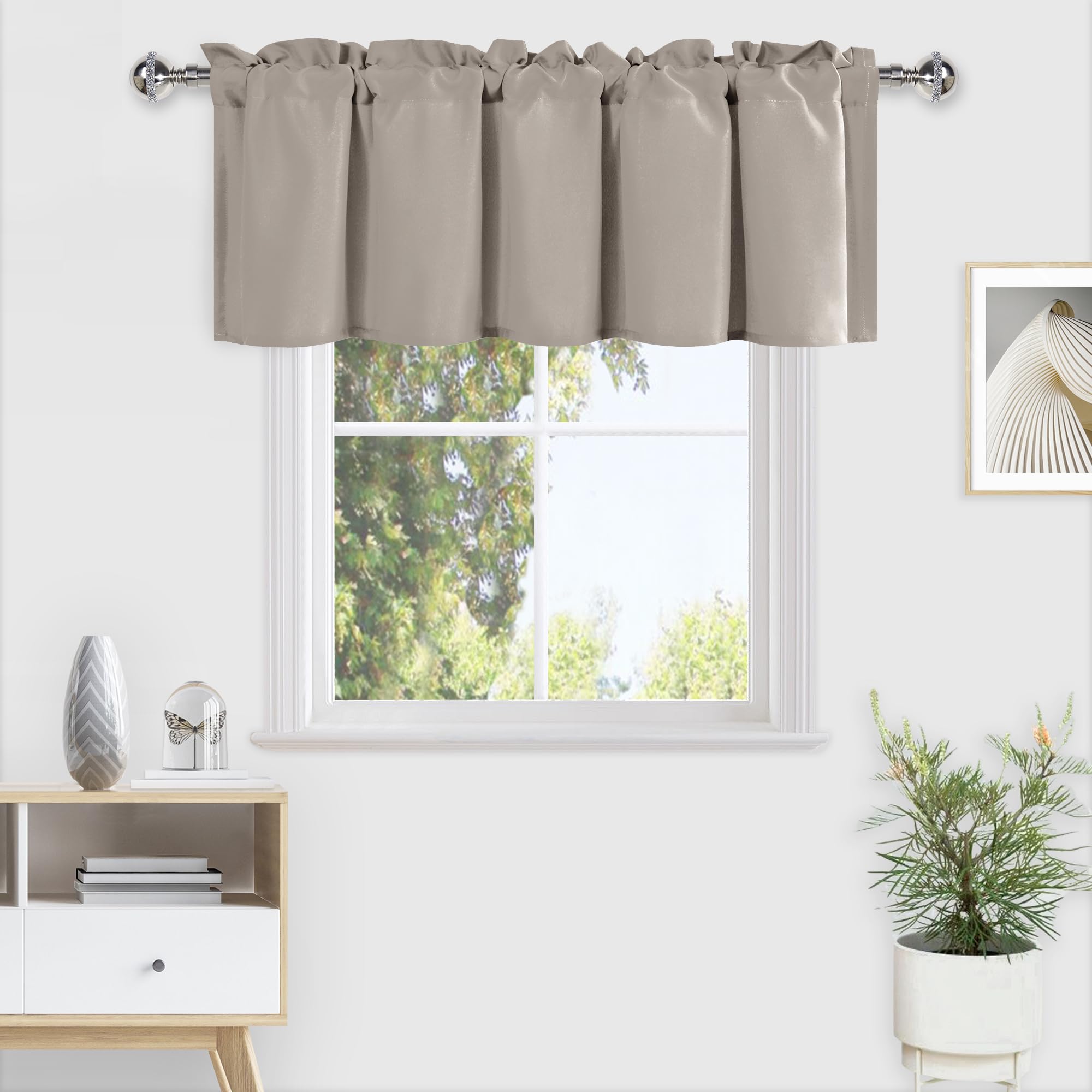 Rideau cantonnière occultant vis-à-vis pour petite fenêtre de cuisine et salle de bain taupe