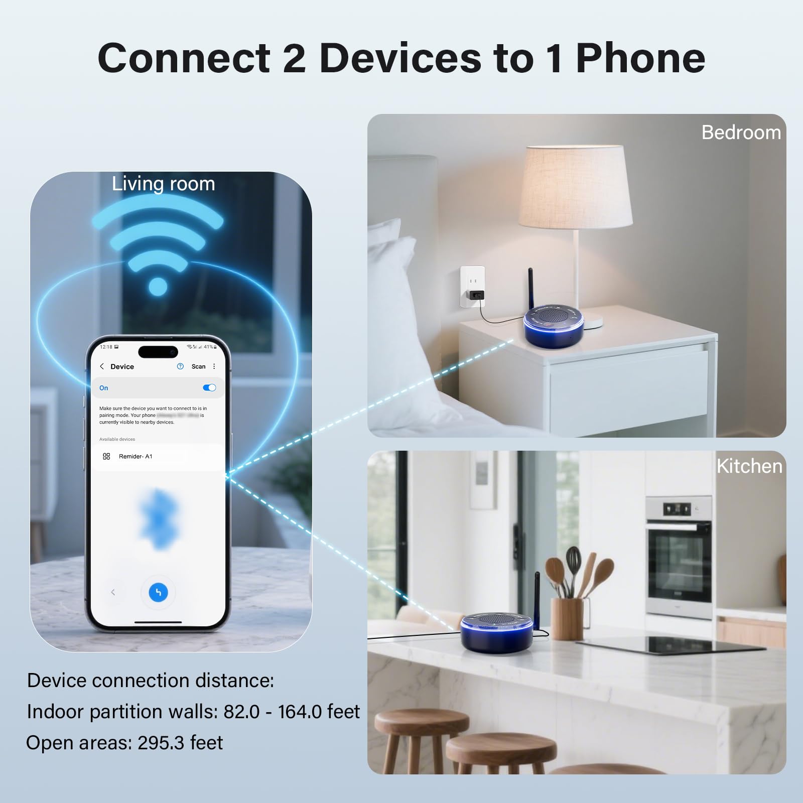 Altoparlante per telefono / amplificatore audio con suoneria esterna per telefono cellulare e lampeggiatore, altoparlante suoneria per anziani, non udenti, avvisi visivi e acustici, non