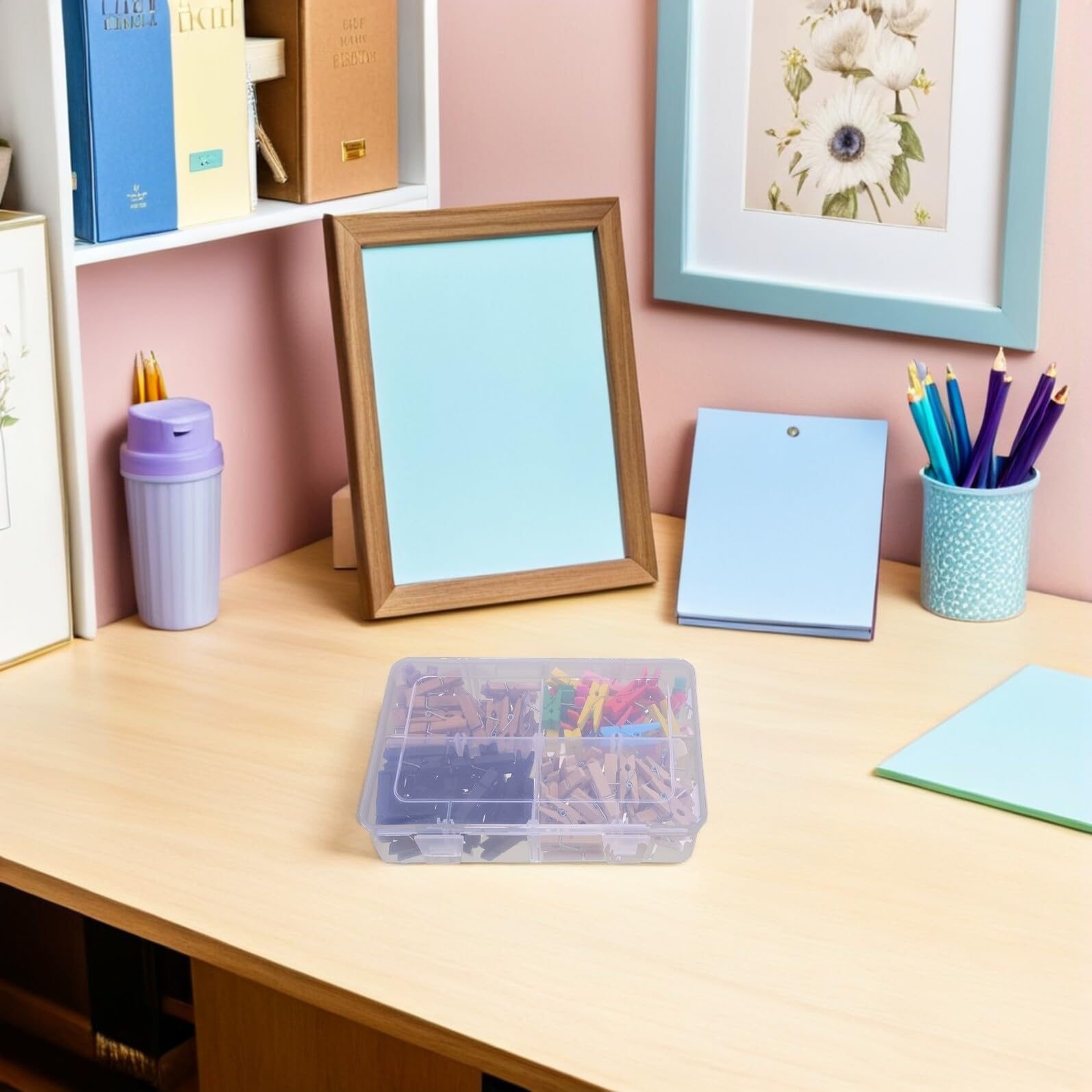 120 Stück Holz Reißzwecken mit Clip Kleiner Foto Pinnwand Haken und Metall Multifunktionale Kork Reißzwecken für Büro Zuhause und Klassenzimmer Inklusive Transparenter