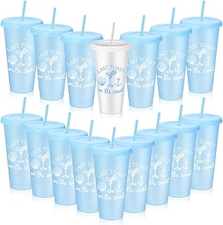 16 Pcs Last Toast on the Coasts Bachelorette Party Plastic Cups 24 oz Party Tumbler with Lids and Straws Camp Bachelorette Cups for Bride Bridesmaid Gifts (Classic)