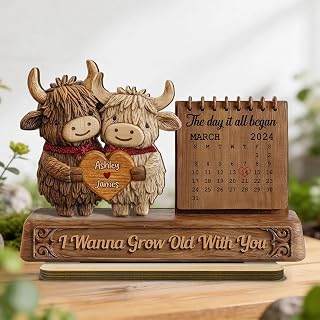 Love Signal Personalized Valentine Couple Animals Gnome Anniversary Date Calendar Plaque, Custom 2D Flat Wooden Sign Gift For Couples, For Parents, Grandparents, Gifts for Husband