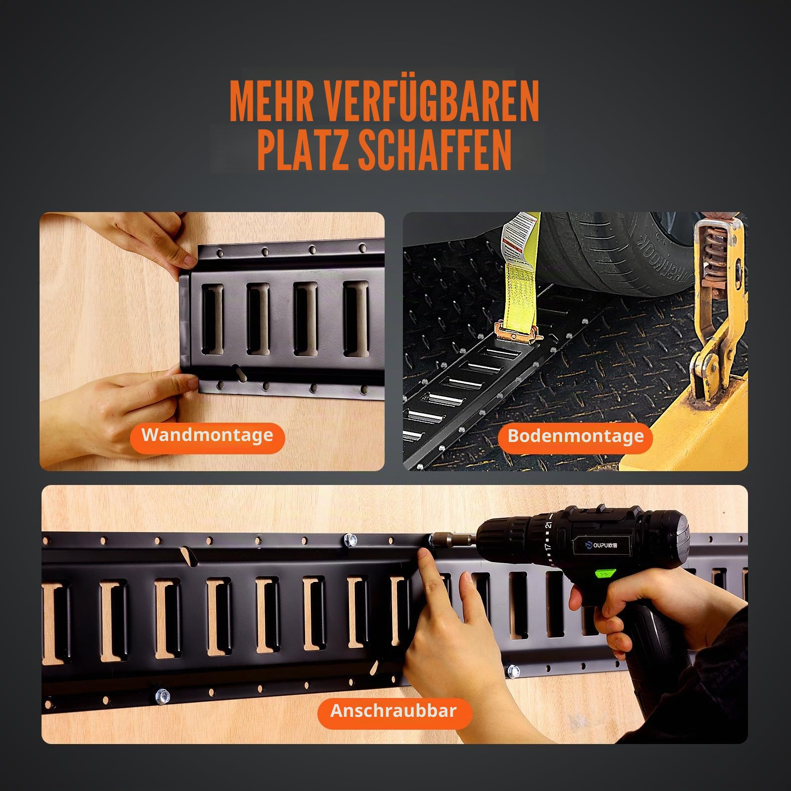 VEVOR E-Track-Zurrschienen-Set, 18-teilig, 1524 mm E-Tracks-Set, inkl. 4 Stahlschienen & 8 O-Ring-Anker & 4 Zurrgurte mit D-Ring & 2 Ratschengurten, Sicherungszubehör für Lastenmotorräder, 907 kg