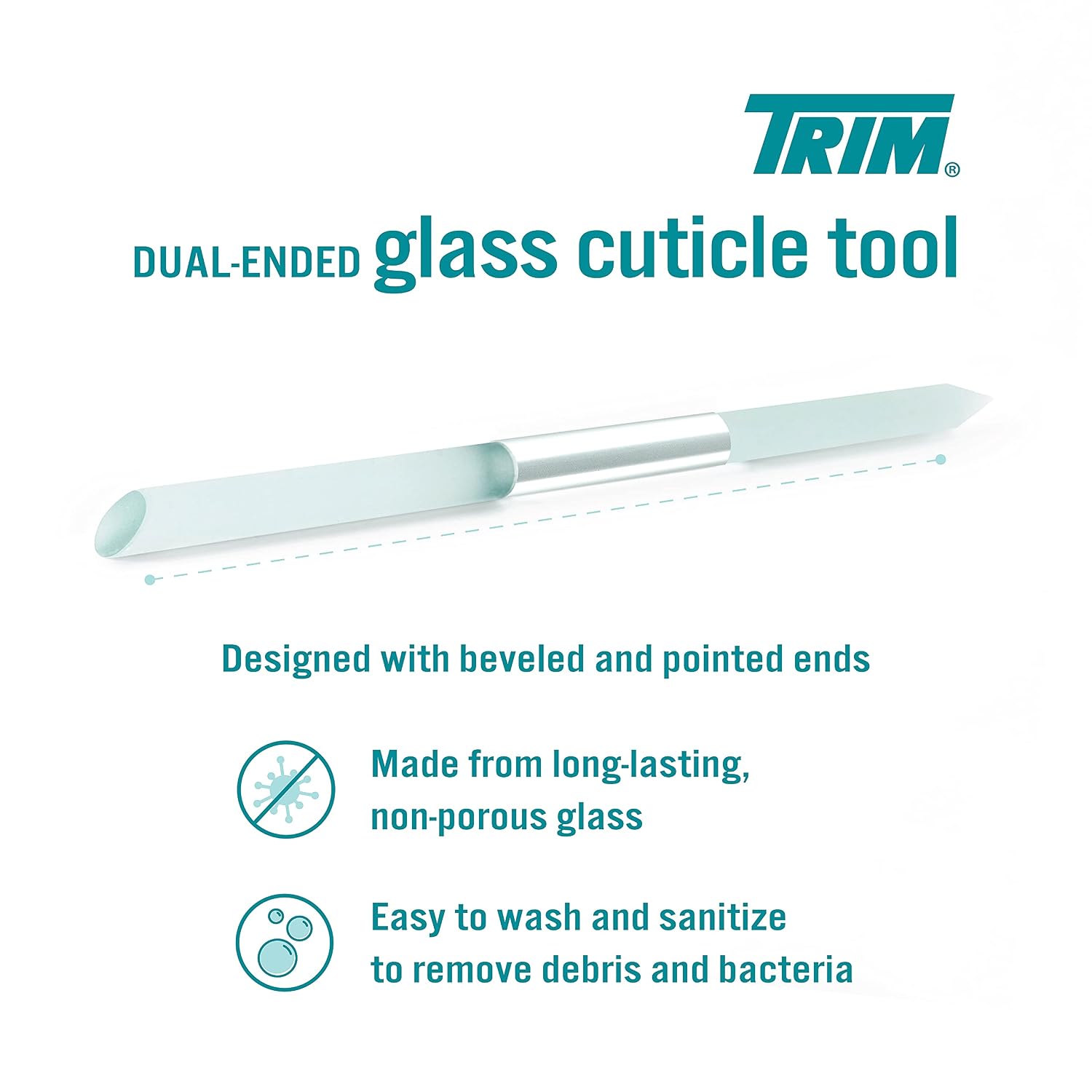 TRIM Dual Ended Glass Cuticle Tool with Storage Case – Gently Removes Cuticles and Cleans Under Nails – Made from Long-Lasting Non-Porous Glass – Easy to Wash Away Debris