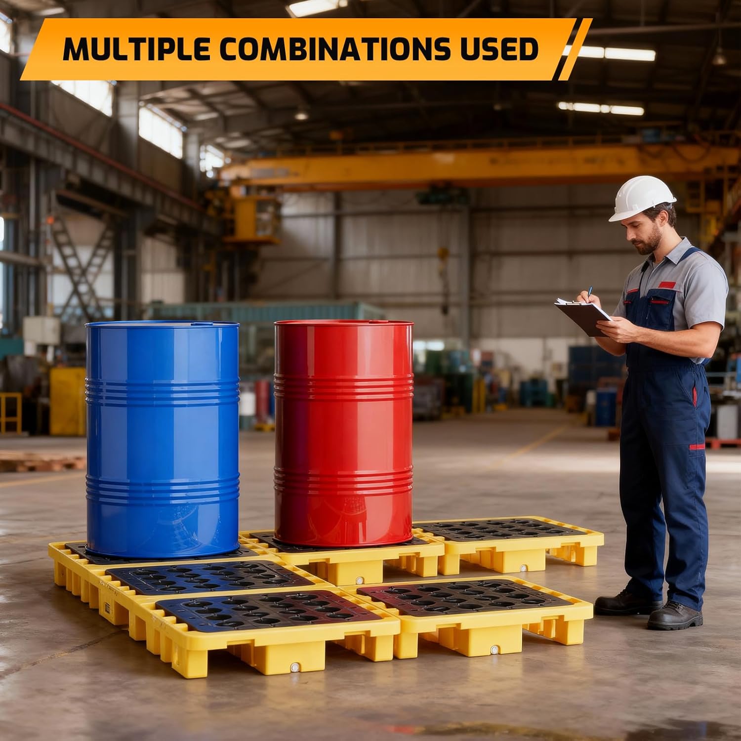 JINJUNYE Spill Containment Platform with Drain, Suitable Forklifts, 1 Drum Modular Platform Tray, 15 Gallon Liquid Capacity, 2000 Lbs Weight Capacity, 28.3 X 28.3 X 6.1", Industrial Uses