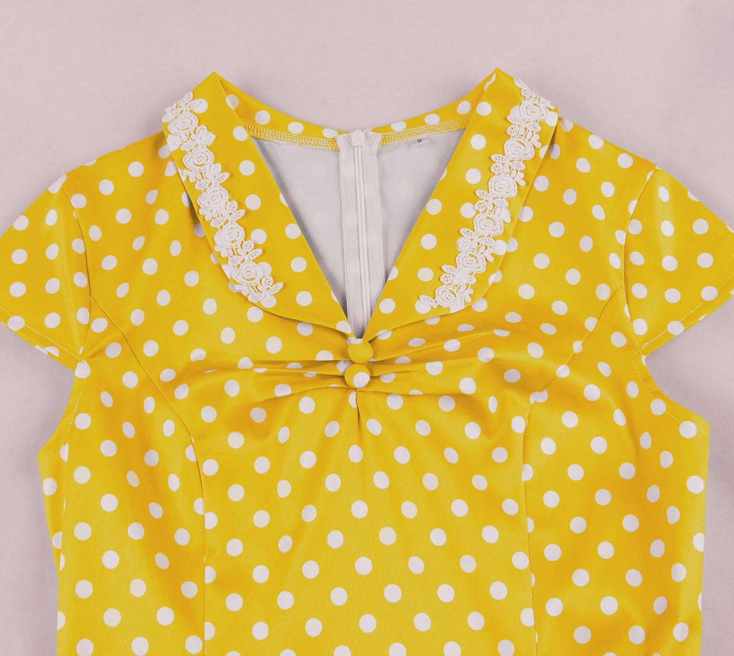 Wellwits Women's Floral Applique Collar Polka Dots Vintage Cocktail Dress