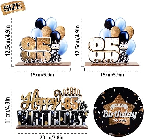 Miniatura 2 de LINGTEER Juego de centros de mesa de acrílico dorado de 85 años, decoración de regalo de fiesta de cumpleaños 85