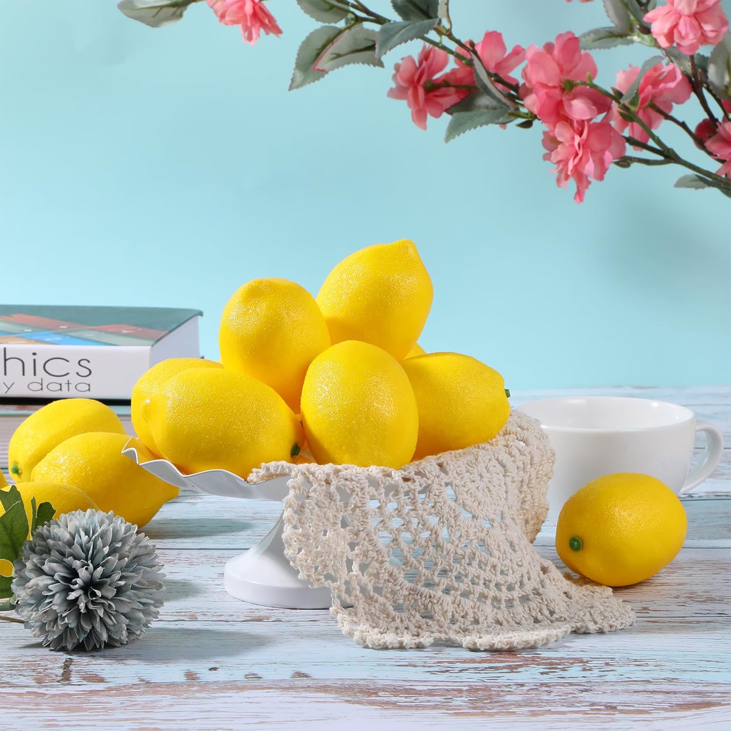 50 Pcs Fake Lemons 3.1 x 2.1 Inch Fake Fruit Faux Yellow Lemon Decor Lifelike Simulation Artificial Lemons for Party Table Summer Kitchen Vase Filler Wreath Garland Photography Prop Decoration