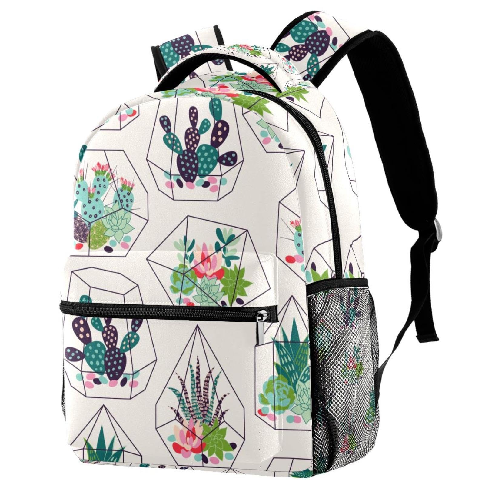 Sac à dos motif cactus dans terrariums en verre design multicolore