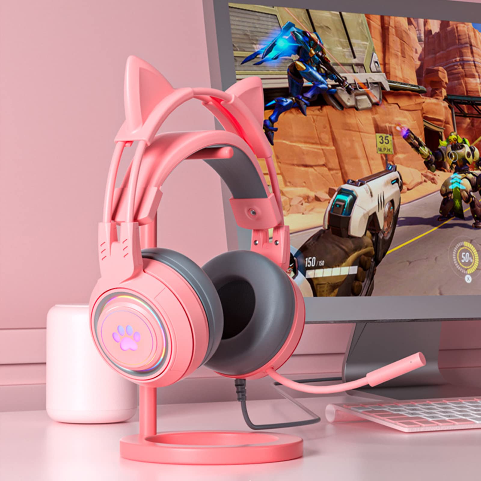 G25 przewodowe słuchawki gamingowe 3,5 mm wtyczka Glowin Gamer Headset Stereo Surround Sound z mikrofonem dla graczy, pracy biurowej