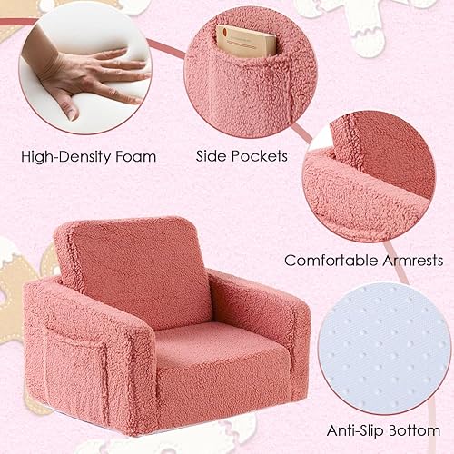 Miniatura 4 de Furnishh Sofá plegable para niños, silla suave y cómoda para niños y niñas, plegable plegable 2 en 1, sofá convertible para tumbona, cama plegable
