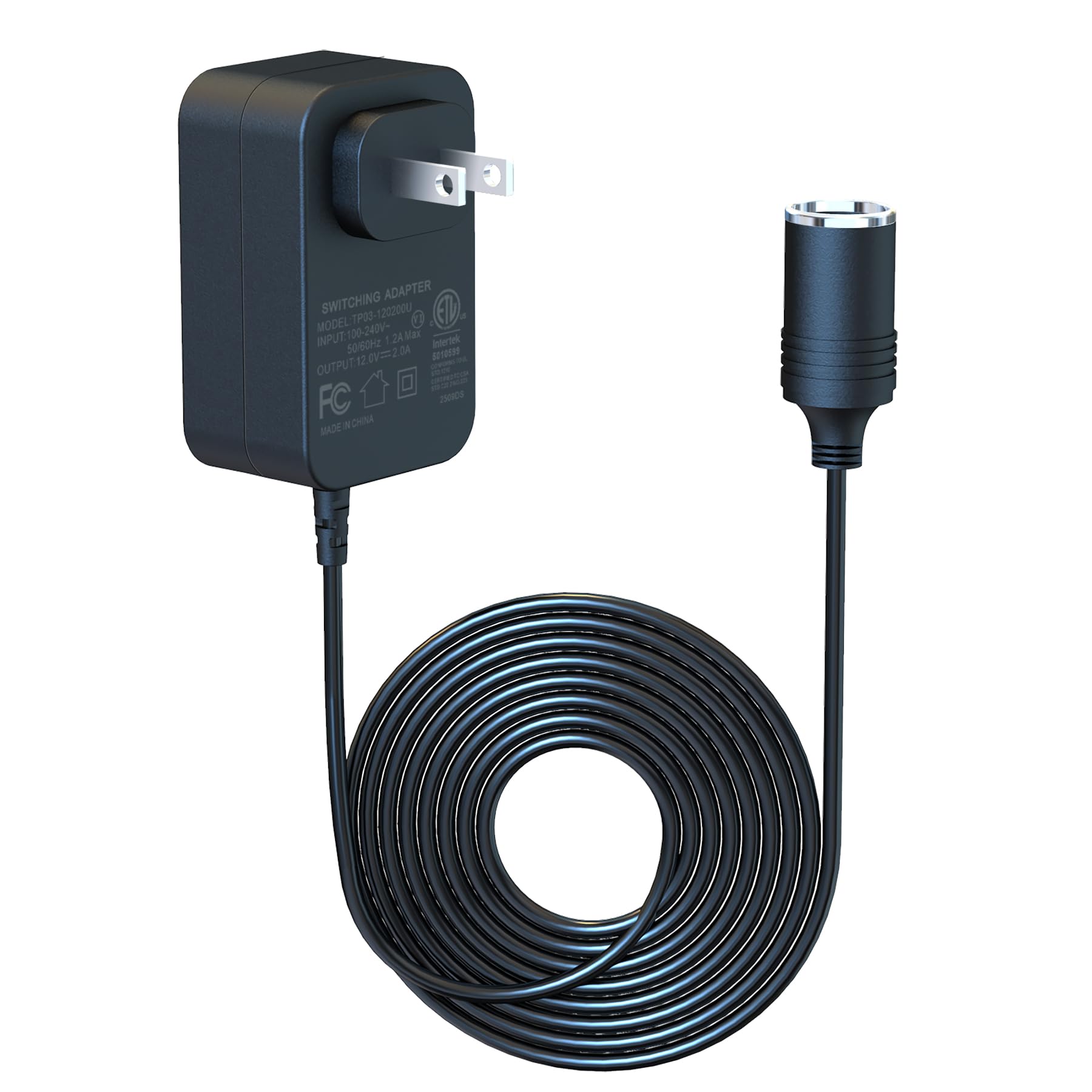 Photo 1 of 12V2A AC Power Adapter, wall Mounted Cigarette Lighter/Bucket line, Suitable for Charging car Cigarette lighters/Household appliances AC 120V-240V/DC 12V (24W) Compatible with 12V 1.0A 1.5A 2.0A