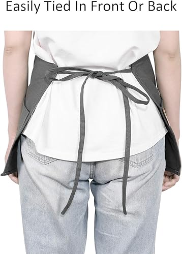 Miniatura 4 de GNEGNI Delantal de cintura con 3 bolsillos, delantal de camarero para camarero, delantal corto y medio uniforme