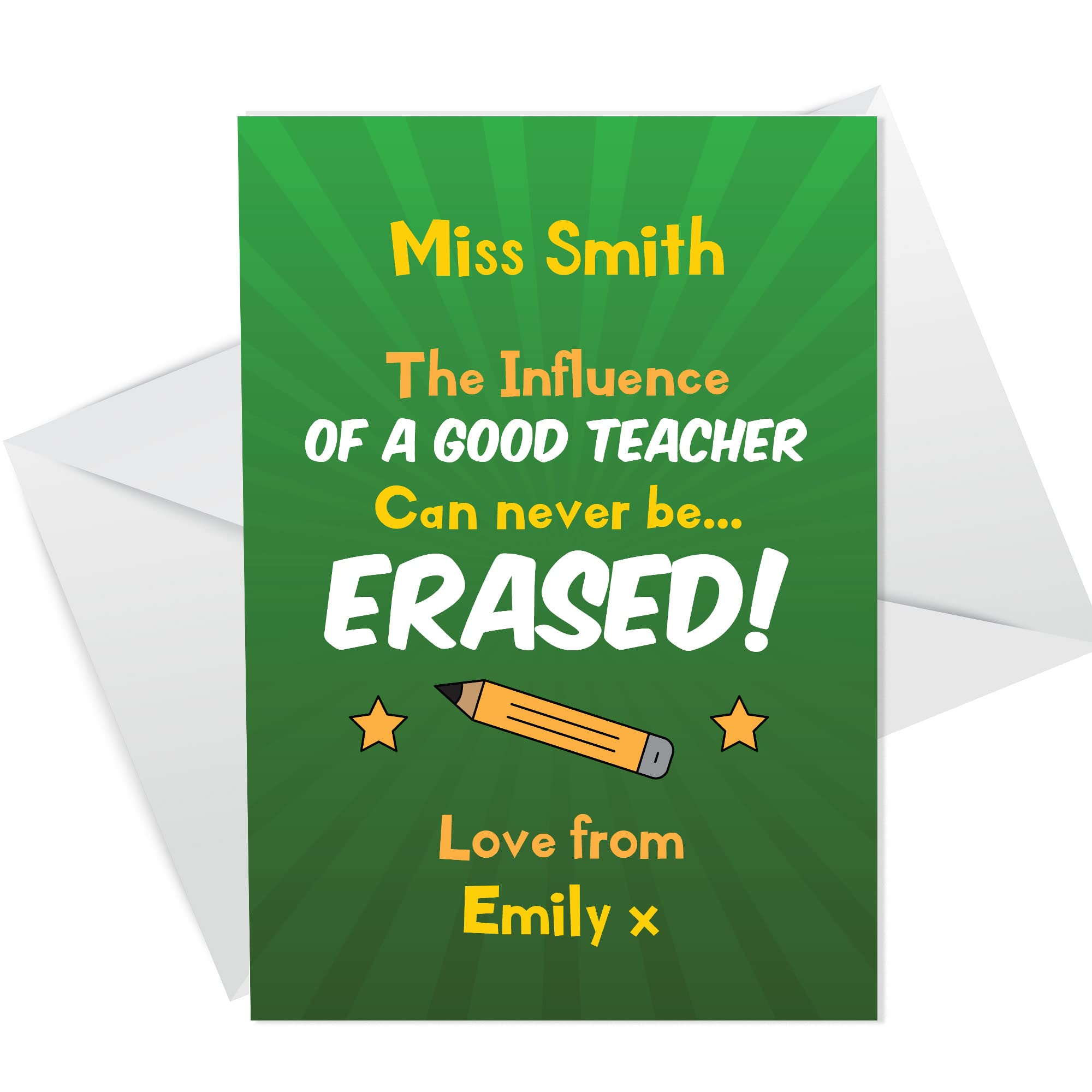 RED OCEAN Personalised Teacher Card Thank You From Student Leaving Goodbye Card